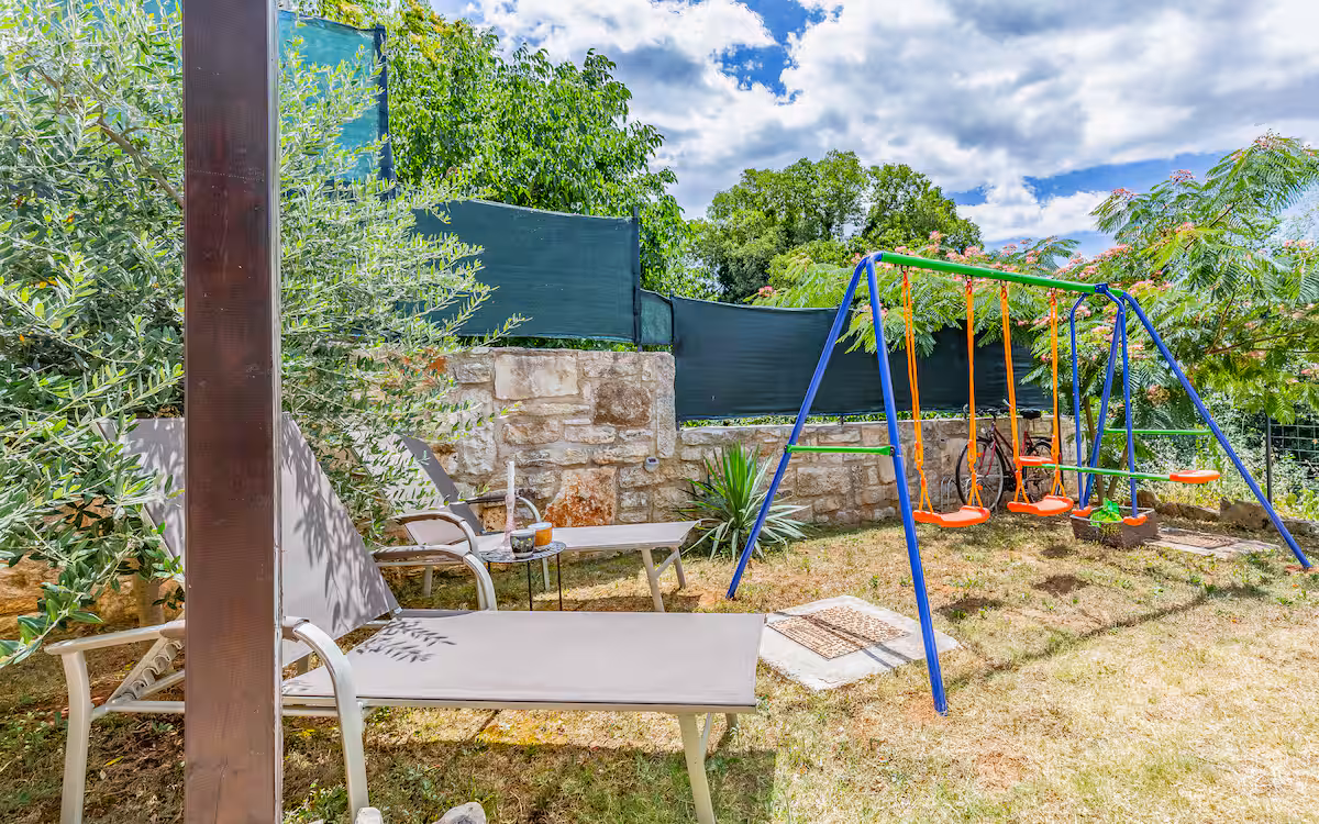 Garden with swing set