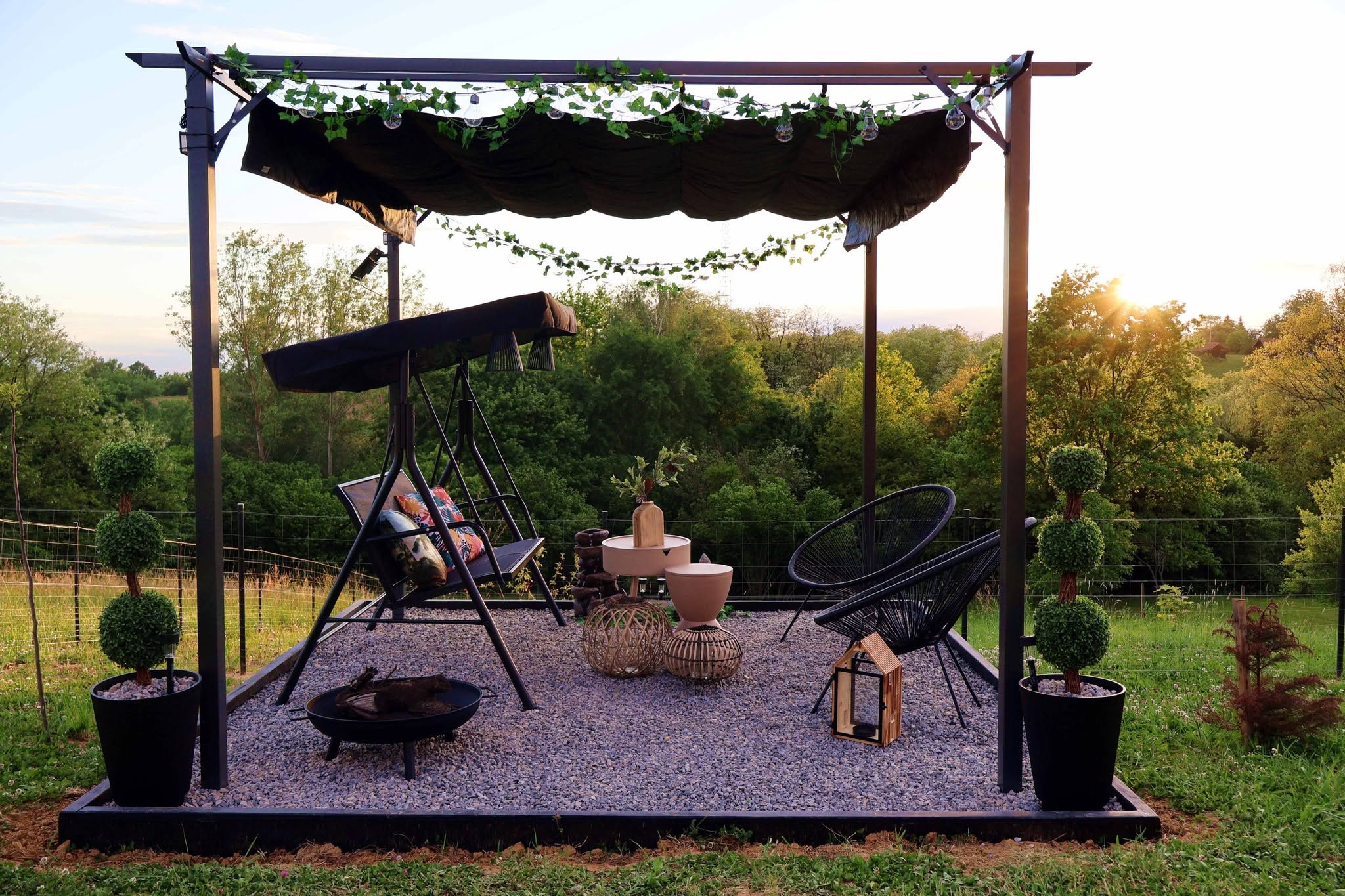 Outdoor lounge at golden hour